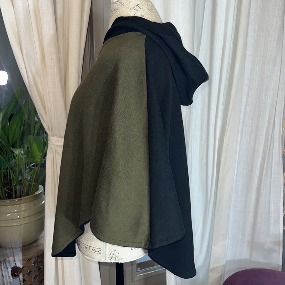 Ángel black & olive green cape tunic overcoat zipper hoodie & jacket Small - Picture 2 of 15